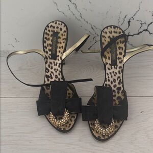 Roberto Cavalli Black and Gold Heels with Leopard Print